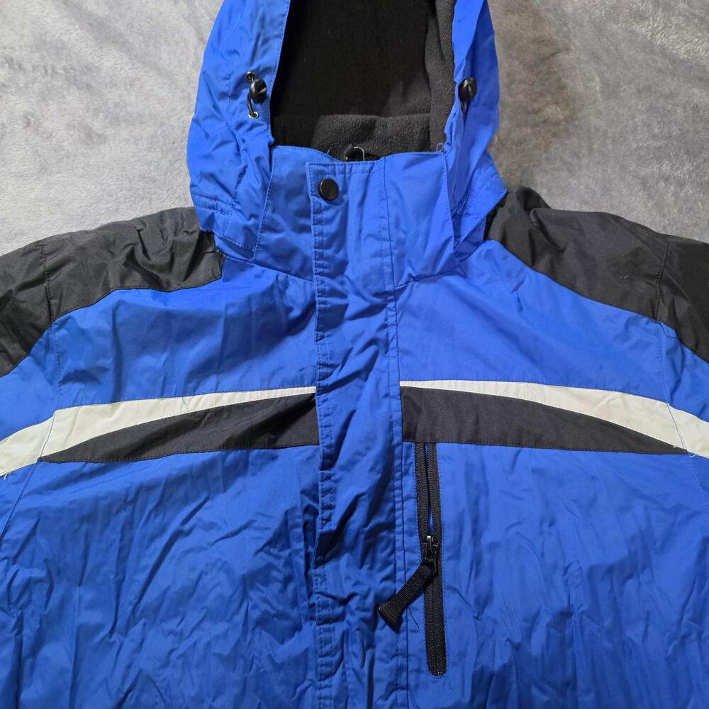 Vintage Faded Glory Jacket Mens Medium Blue Hooded Insulated Parka Stripe Winter